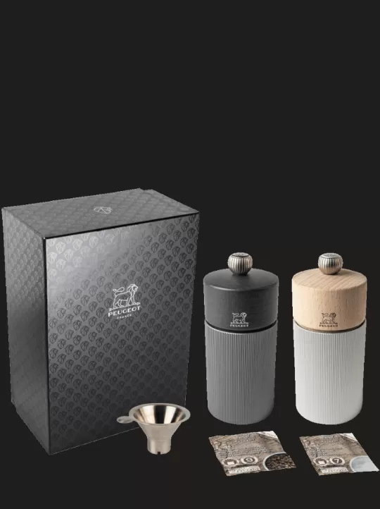 Peugeot Saveurs Salzmühlen | Pfeffermühlen^Line Carbon & Natural Gift Set Bundle Natur & Alu