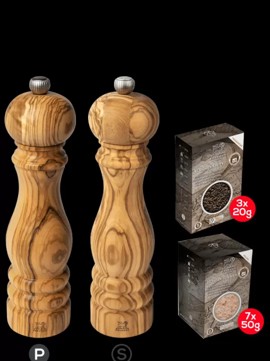 Peugeot Saveurs Mühlensets | Salzmühlen^Paris Olive Wood 22cm Bundle